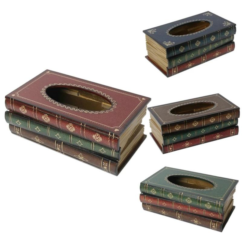Table Tissue Box Book Shaped Wooden Organizer Rectangle Tissue Case For Restaurant Household Tissue Storage Box Home Decor
