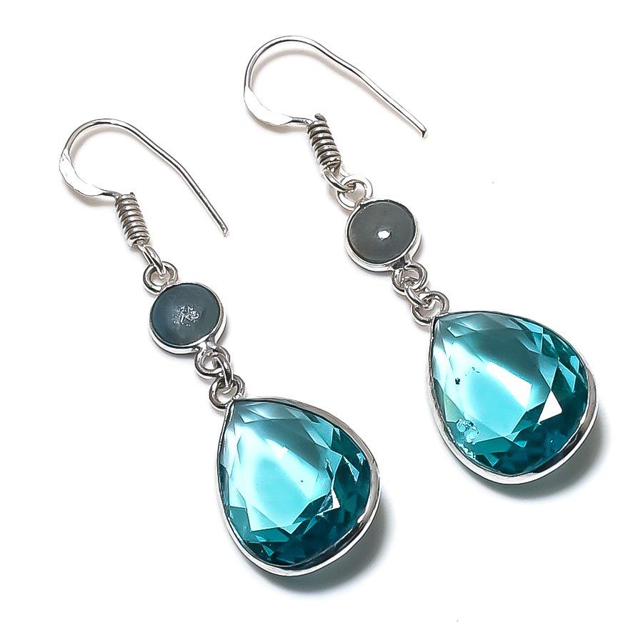

Natural Blue Topaz, Larimar 925 Sterling Silver Jewelry Earring 2.05 B5r23
