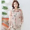 Women's Pink Floral Print Blouse Half Sleeve Button-Down Casual Chiffon Shirt