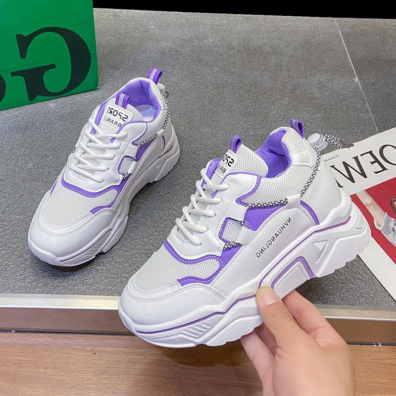 

Mesh breathable dad shoes 22 new ins trendy feet small sports thick soles increase 35【factory quick delivery】 фиолетовый