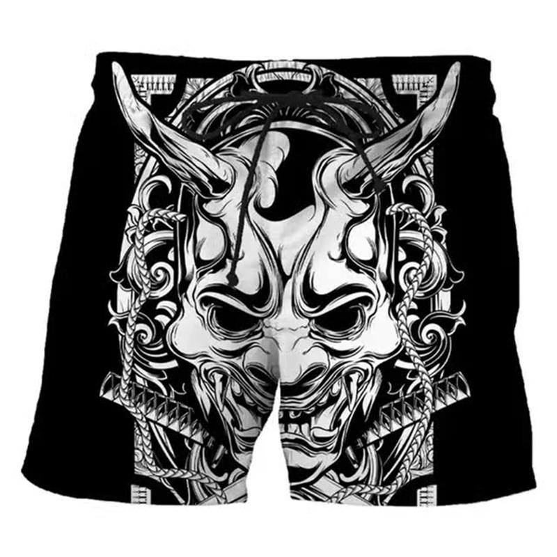 Vintage Japanese Tattoo Mask 3D Print Beach Shorts Men Women Summer Casual Swimtrunks Surfing Board Shorts Y2k Kids Clothing