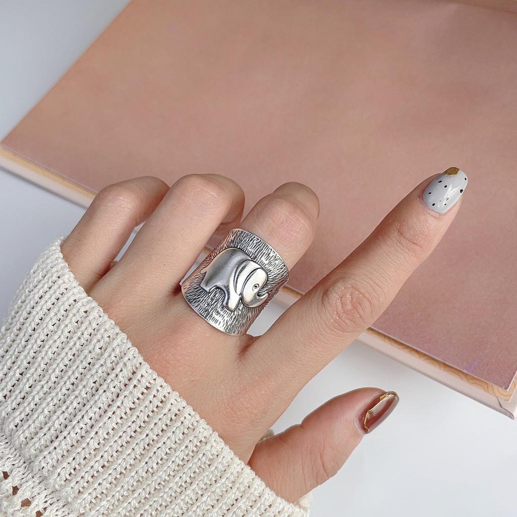 Retro Elephant Wide Ring For Women Men Silver Color Vintage Ethnic Style Open Ring Punk Gothic Accessories Designer Jewelry Gift