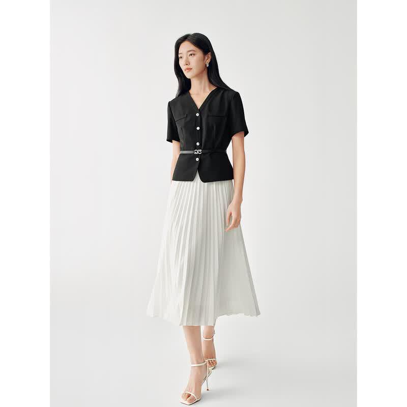 JUZUI 2026 Summer Elegant Faux Two-piece Pleated Dress