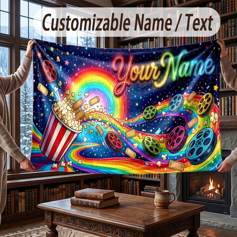 Fantasy Magic Theme Throw Blanket Custom Name Text Personalized Blanket Soft Cozy Blanket for Home Sofa Bed