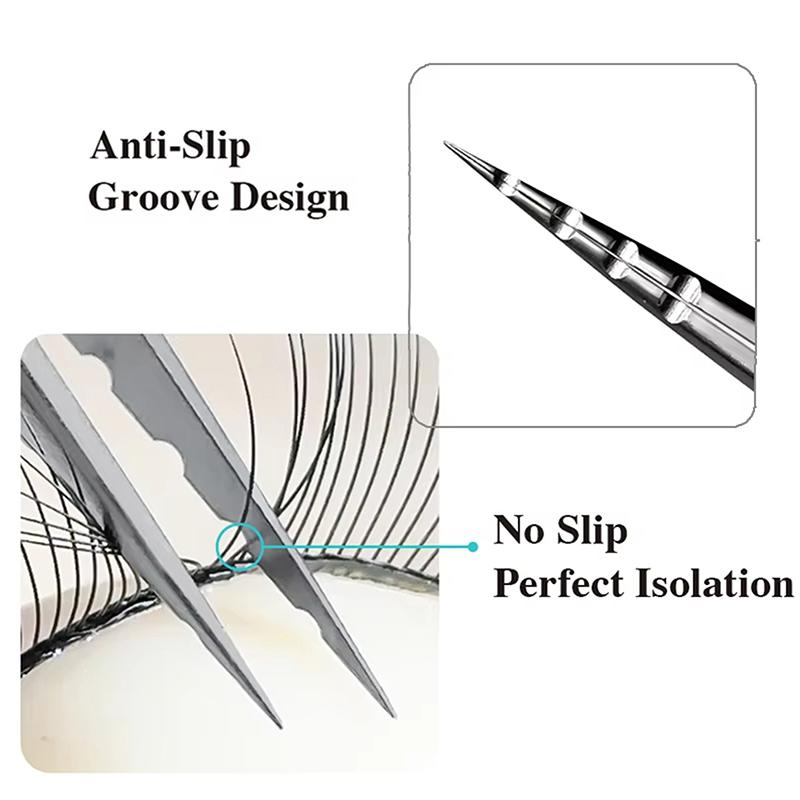 Lash Tweezers Stainless Steel Precision Isolation Eyelash Extension Tweezers Anti-Slip Groove Design Perfect Isolation Eyelash