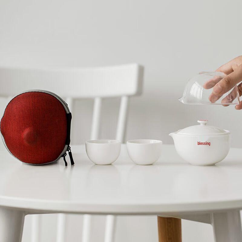 Ivory White Fu Character Quick Serve Ceramic Tea Set