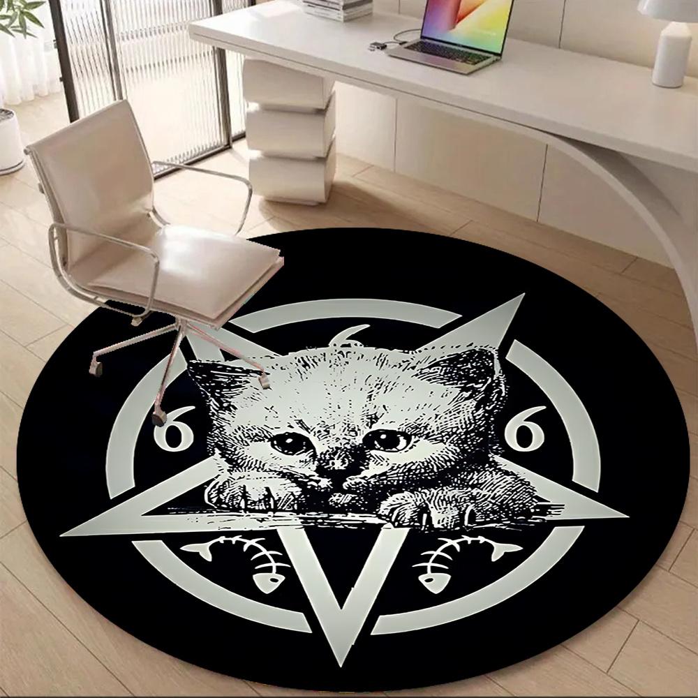 1pc Kitty Pentagram Office Round Area Rug, Indoor Mat Suitable ForOffice, Under Office Chairs Bedroom Living Room Home Decor, Room Deco u23