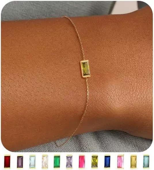 S925 Sterling Silver Bracelet Women's Exquisite Square High-end Twelve Birthstones European and American Style Personalized Jewelry