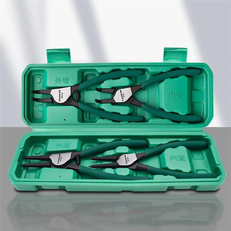 ABUL-TUOSEN 4Pcs Circlip Pliers Set 7Inch Long Nose Plier Staight Bent Plier Inner Outer Retaining Snap Ring Remover Tool