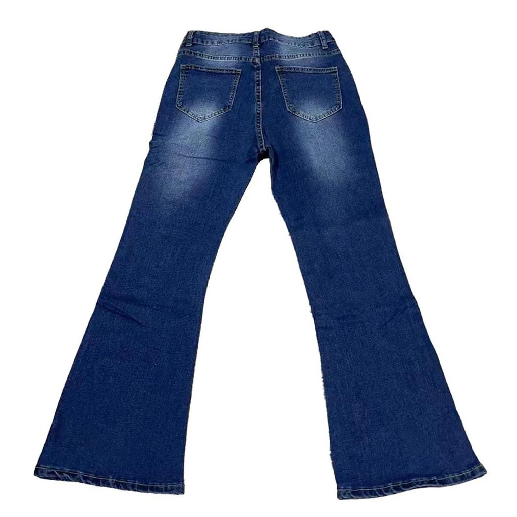 Button Fly Flare Jeans for Women High Waist Button Up Bell Bottom Pants Retro High Flare Denim Trouser