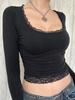 Spring/Autumn Sexy Lace Ruched Ruffle Slim Fit Long Sleeve T-Shirt Y2K Crop Top