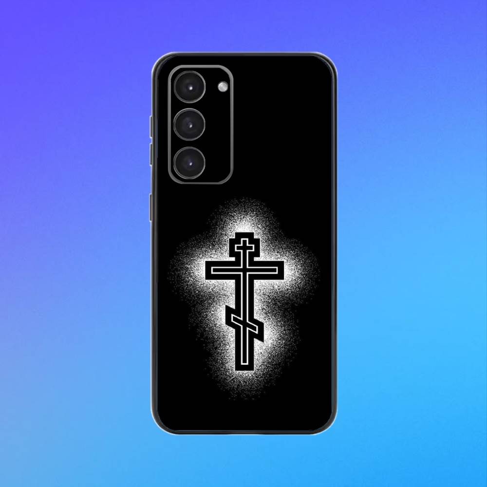 O-Orthodox Cross Icon Phone Case For Samsung A73,A72,A71,A70,A53,A52,A51 Black Soft Case
