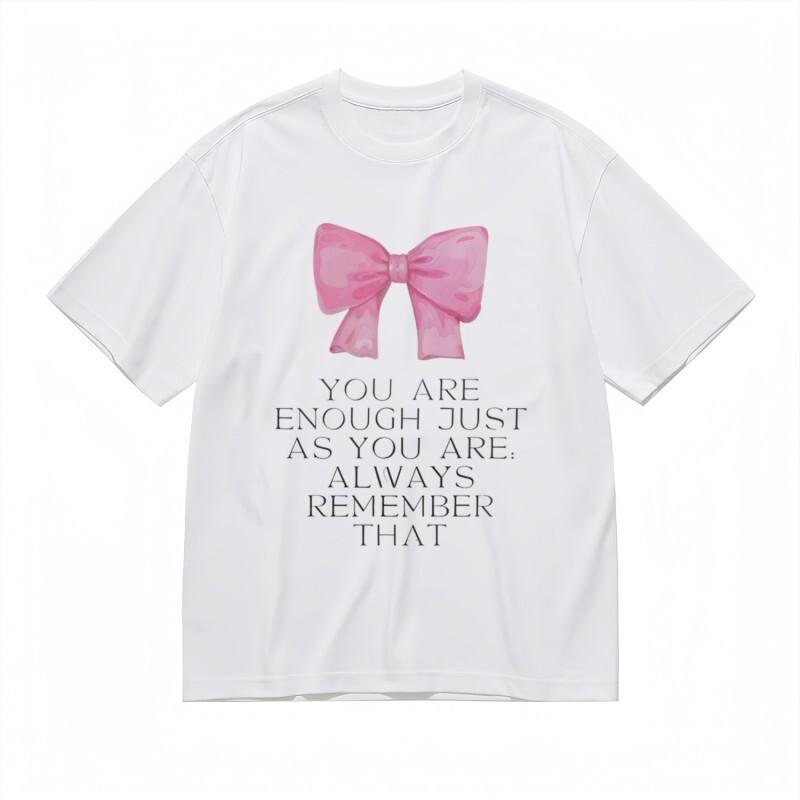 

Women s Round Neck Classic T-Shirt Empowerment Quote with Glossy Ribbon Tee XL