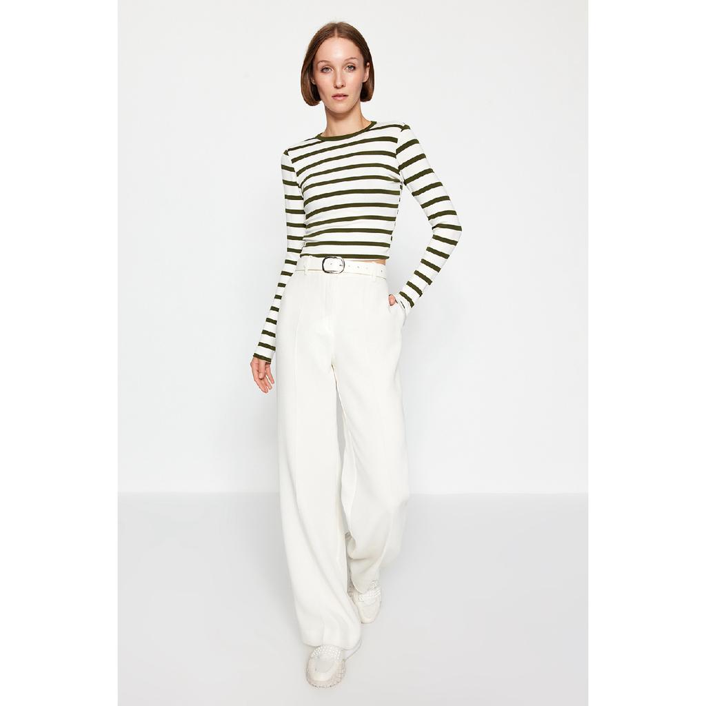 Bluză tricotată elastică cu dungi negre din țesătură moale din viscoză Twoaw24bz00048