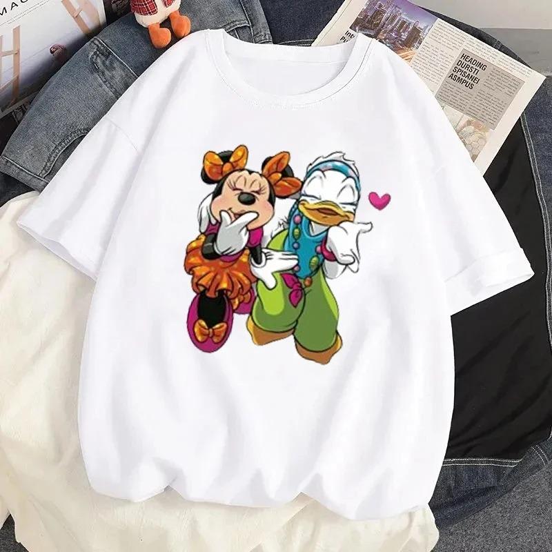 Disney Mickey Minnie Print Tshirt Summer Funny Women ONeck Tshirts Fashion Short Sleeves T Shirt Female Casual Streetwear Tees