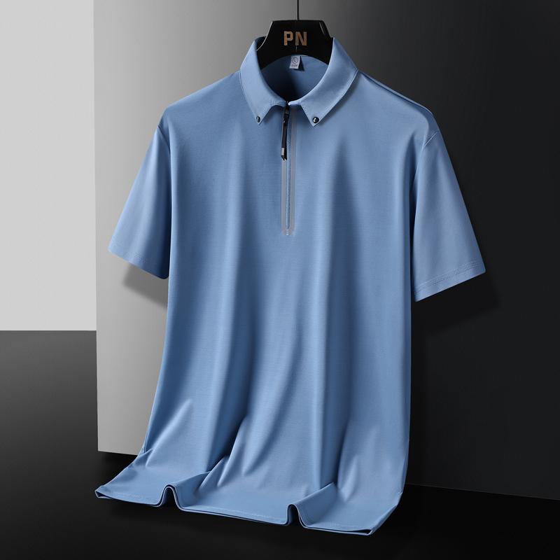 Men's Short Sleeve Polo Shirt, White Ice Silk Half Zip Casual Top, Quick Dry Lightweight Performance Shirt for Summer and Daily Wear