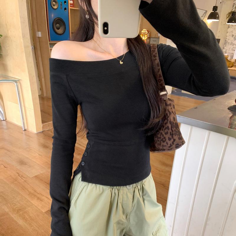 High-End Stylish One-Shoulder Long-Sleeve Women s Base Layer Top - 2026 New Style Medium чёрный