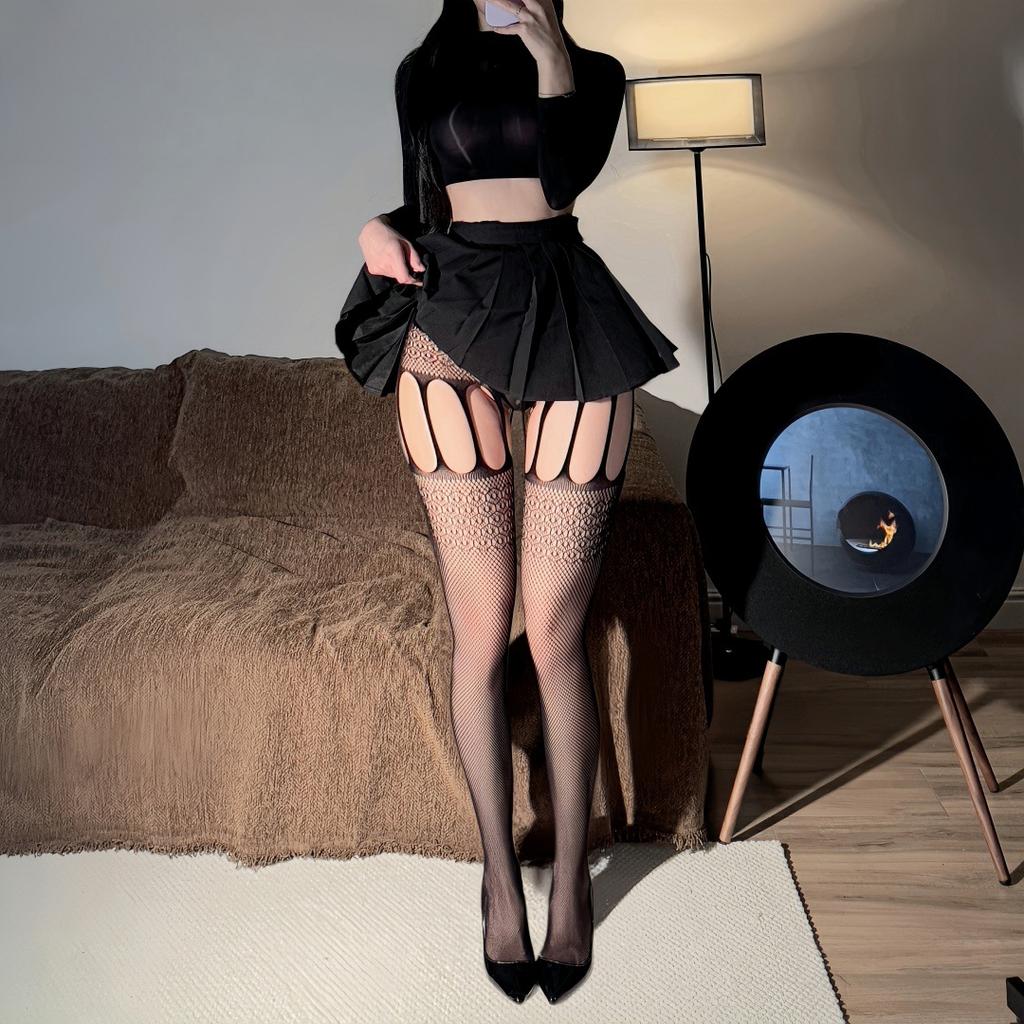 Sex stockings small mesh empty fishnet socks sexy one-piece fishnet socks women's one-piece socks ins tide black silk women