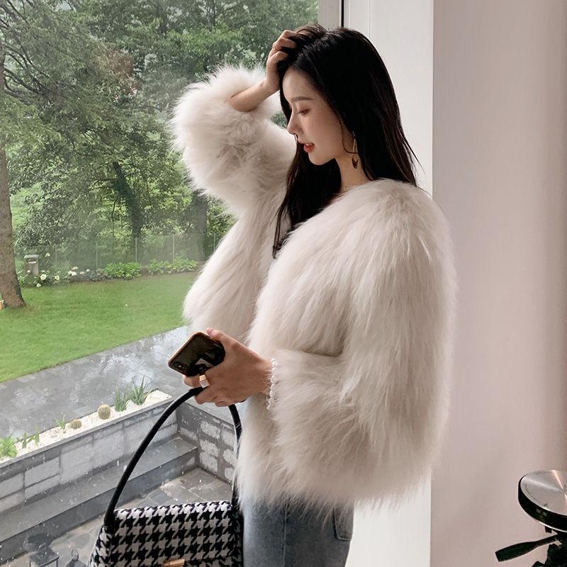 Imitation Fuchs Pelzimitat Mantel Damen Kurz Herbst und Winter Neu Imitat Nerz Pelz Leicht