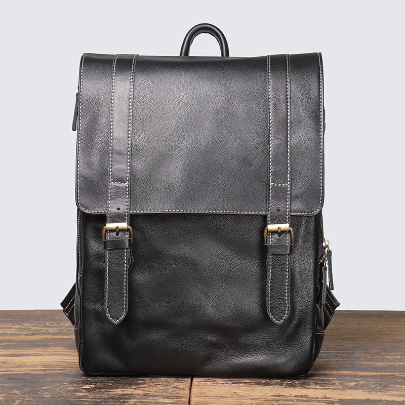 Leather Men S Backpack Large Capacity Laptop Bag Business Travel Backpack Cowhide School Bag чёрный