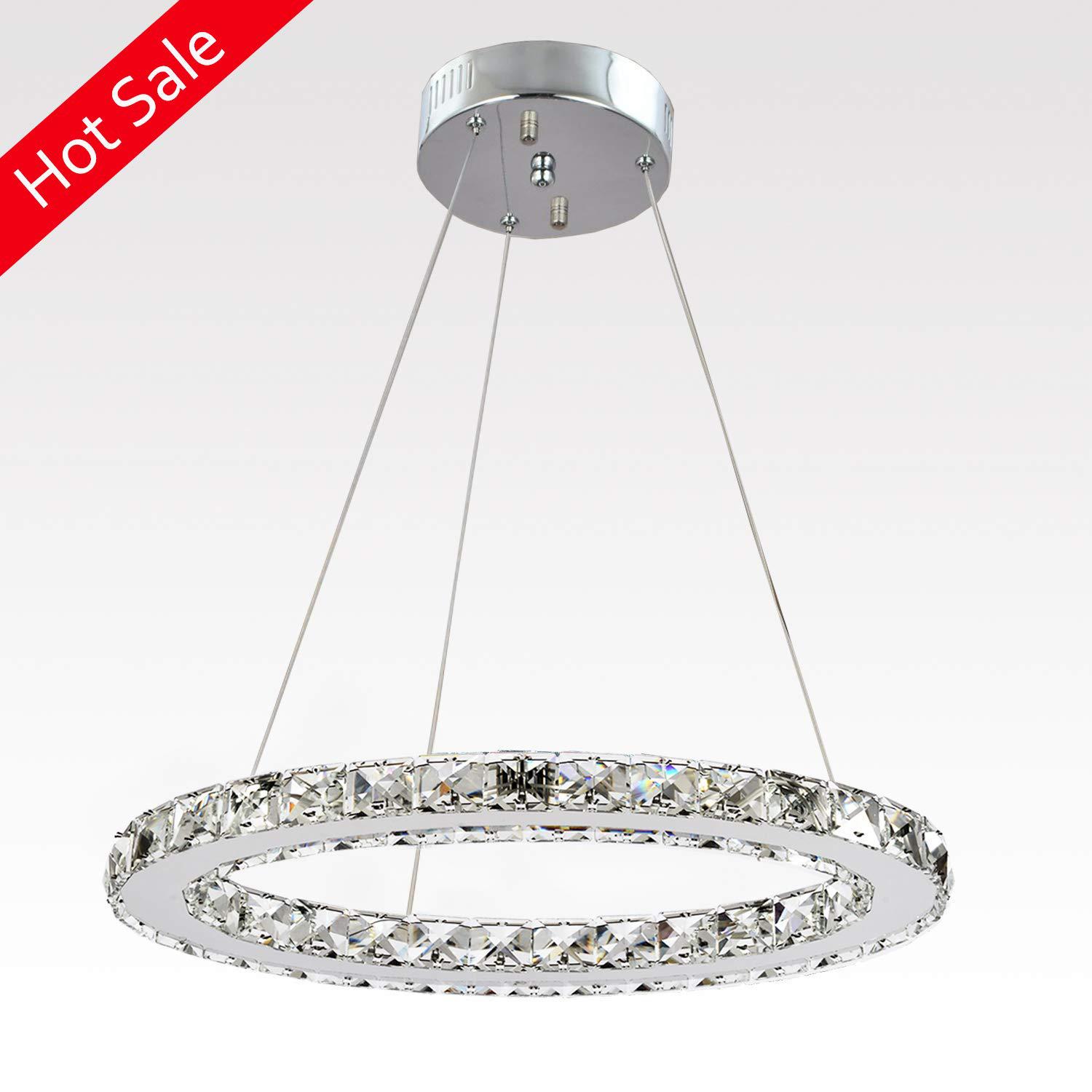

Luxury Crystal Ring Chandelier for Modern Living and Dining Spaces Yellow Light, Wide Voltage 85-265V