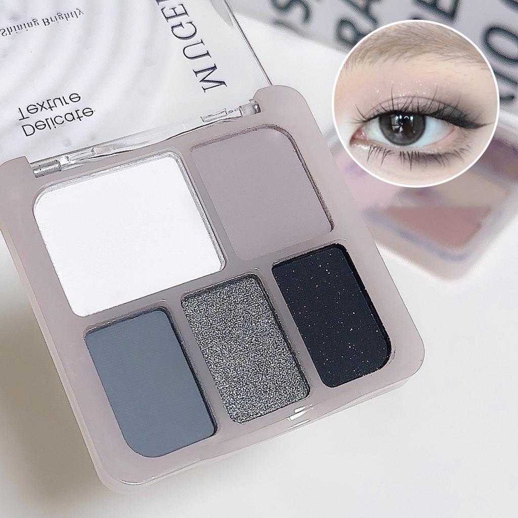 5-Farben Punk Smokey Lidschatten Palette Silbrig Schwarz Matt Schimmer Nude Rosa Lidschatten Langanhaltend Halloween Augen Make-up Kosmetik