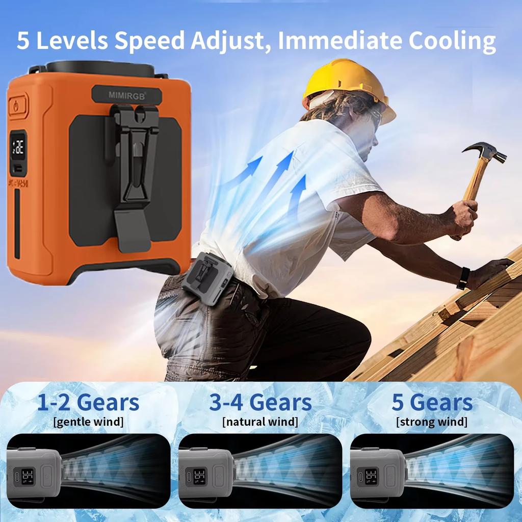 10000mAh Portable Outdoor Waist Fan Hanging Neck Strong Wind with Power Bank LED Lighting for Emergency Sports Outdoor Working