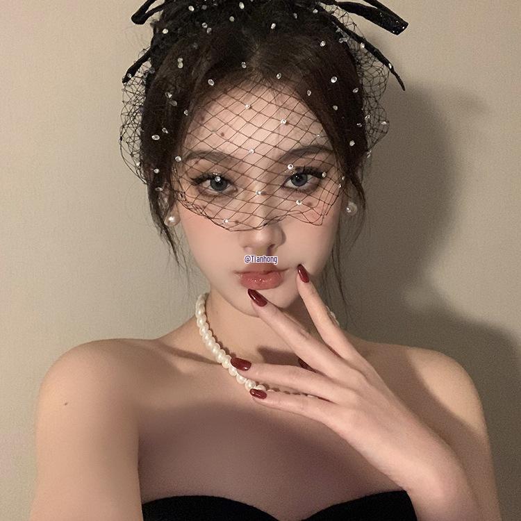 Women's Black Retro Mesh Hair Accessory – Elegant French Halloween Headwear