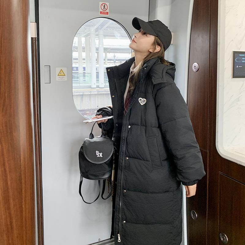 

Medium and long down cotton-padded clothes for women s new winter loose thickened cotton-padded clothes, sweet over-the-knee hooded jacket. S чёрный