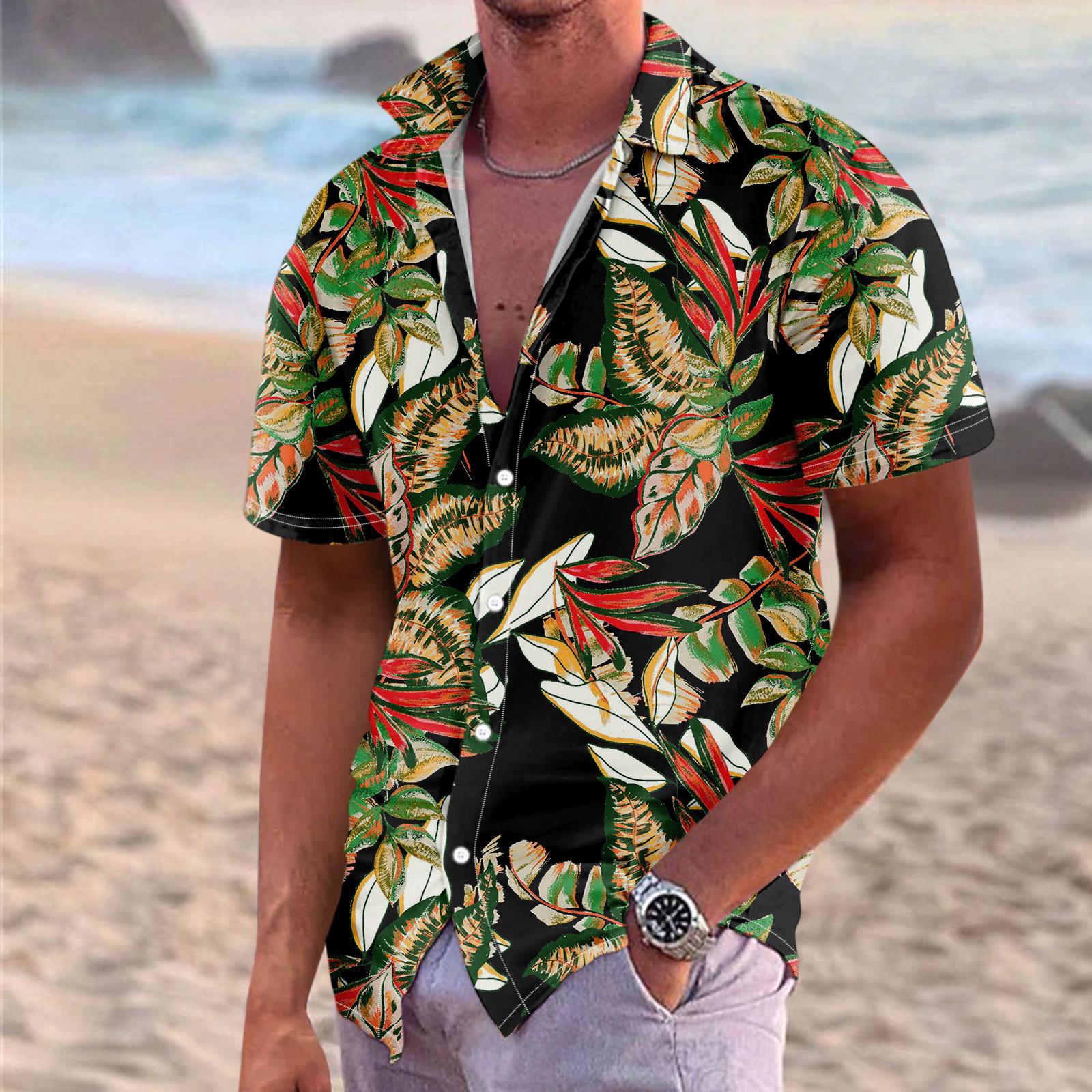 

Гавайская рубашка для мужчин, мужские винтажные рубашки для боулинга на пуговицах, летняя пляжная рубашка с коротким рукавом L армия зеленый