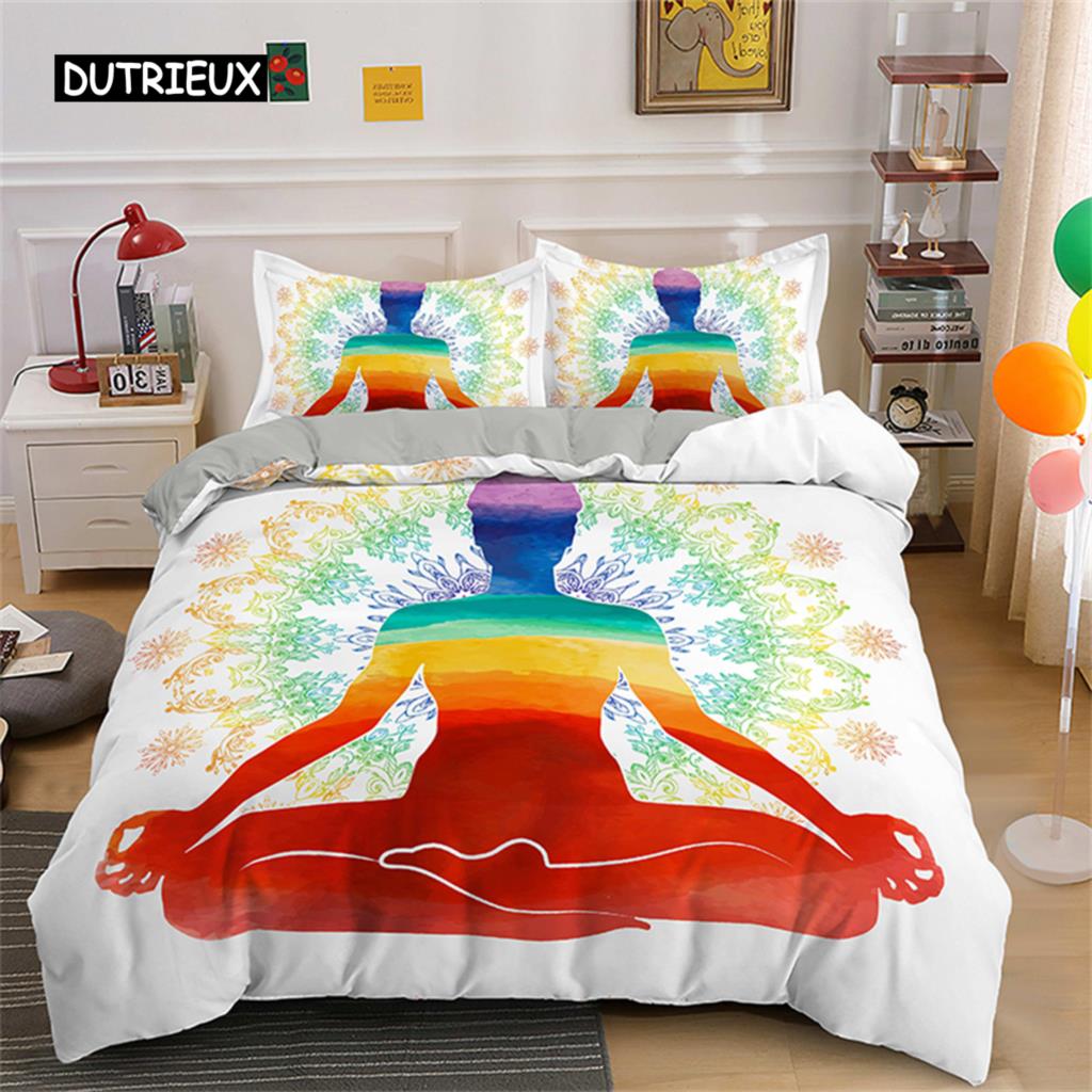 Gold Meditation Bedding Sets Comforter Covers Yoga Buddha Duvet Cover Set with Pillowcase Mystery Theme for Bedroom Decoration