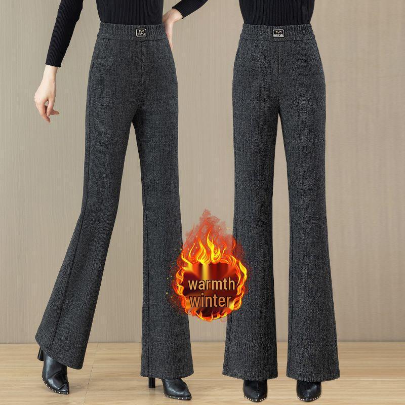 Women's Woolen Micro-Flare High-Waisted Slimming Drape Pants Plus Velvet Straight Leg for Autumn/Winter 2025
