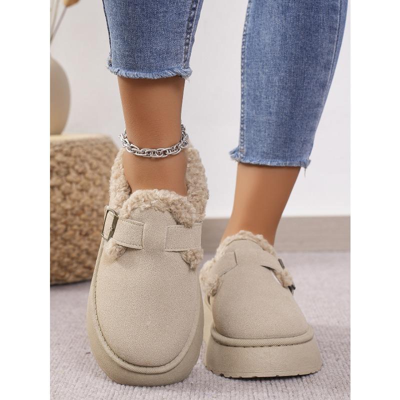 Fall/Winter 2025 Fashionable Casual Plus-size Platform Plush Buckle Warm Fleece Cotton Slippers