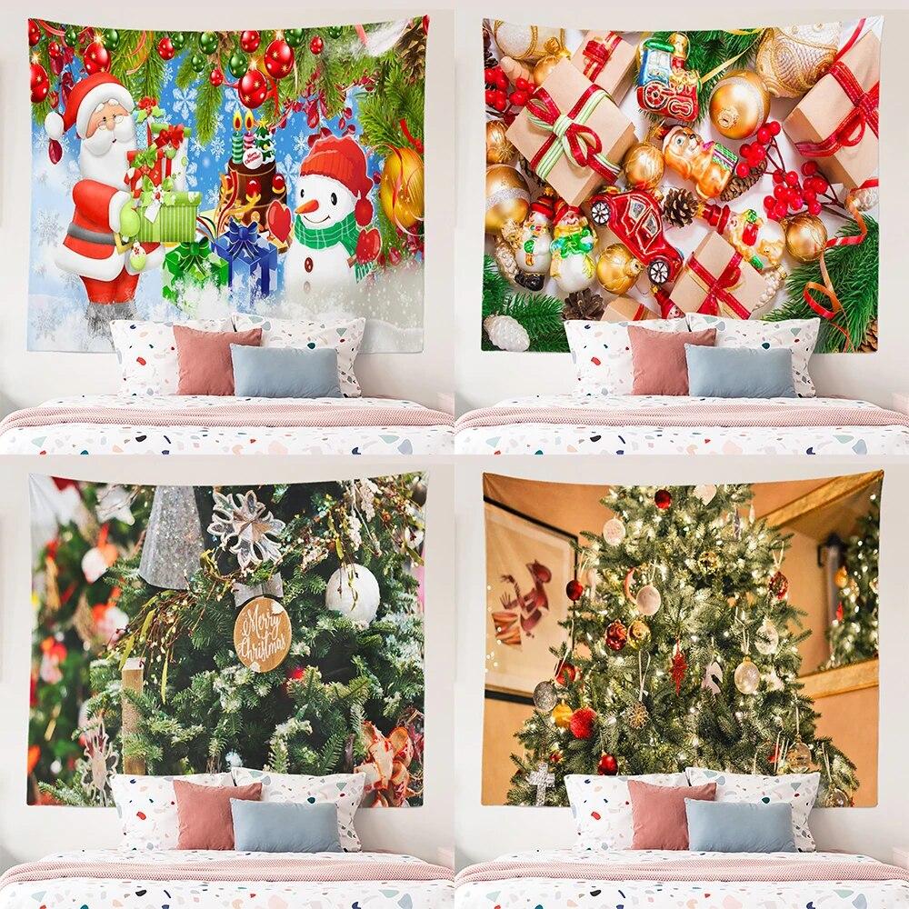 

Christmas Merry Christmas Tree Print Pattern Tapestry Ceiling Home Living Room Bedroom Wall Decoration Tapestry 230x180cm