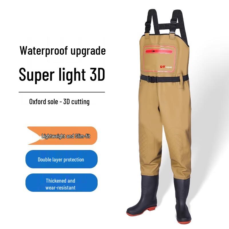 GUAIKEAI Men's One-Piece Rain Waders with Boots