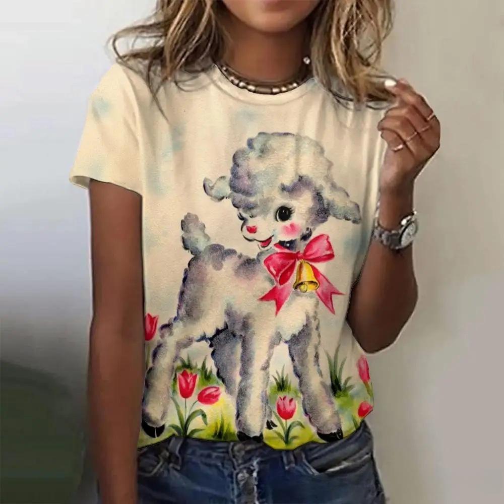 Letní dámské tričko s krátkým rukávem, s kulatým výstřihem, s 3D potiskem roztomilých zvířat, módní, ležérní
