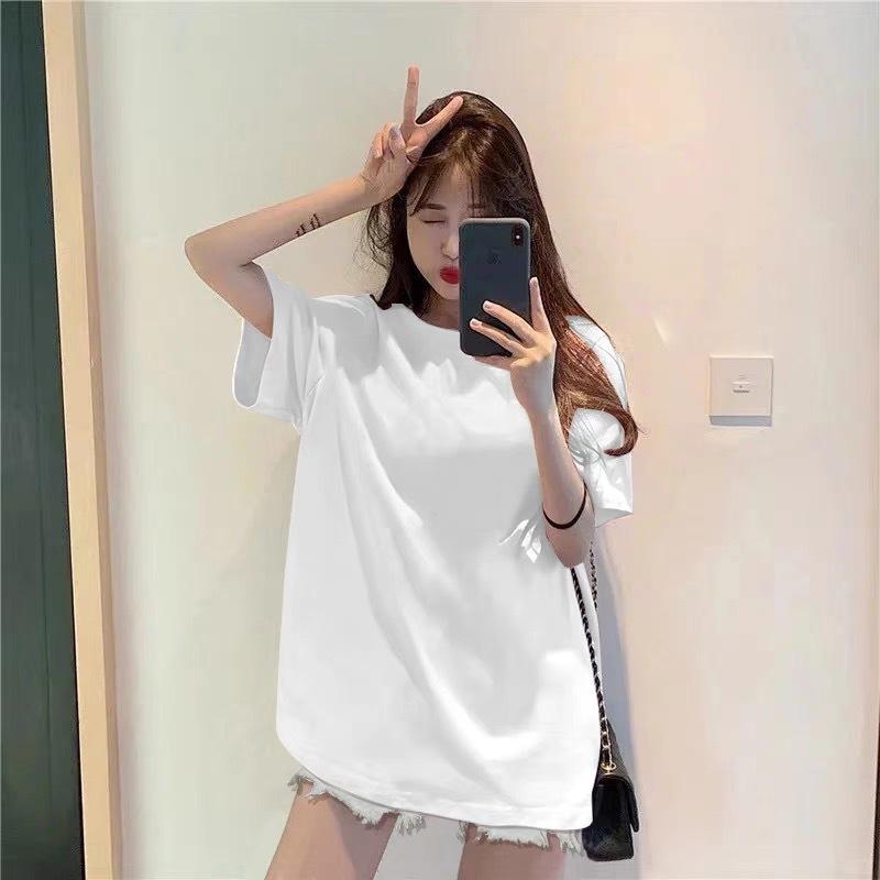 

Женская летняя футболка из хлопка средней длины с коротким рукавом, новая, свободного кроя, длинная, нижняя одежда, отсутствует S [80-50kg]