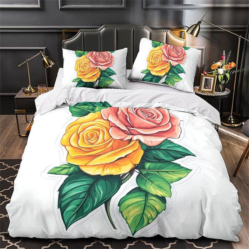 

3D Digital Printing Rose Series Polyester Bedding Two Or Three-Piece Set EU single 135*200
