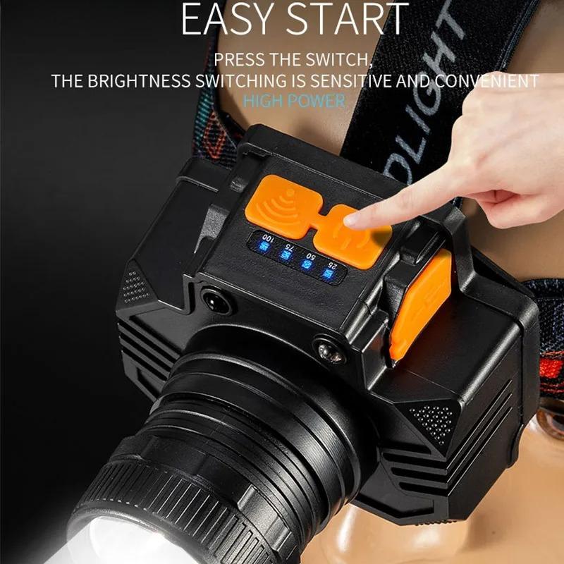 Rechargeable Portable Flashlight Induction/No Induction LED Headlamp Camping Fishing Adventure Headlight 3Modes Built-in Battery