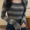 Women's Plus Size Striped Slimming Long Sleeve Knit Shirt - Autumn/Winter Collection