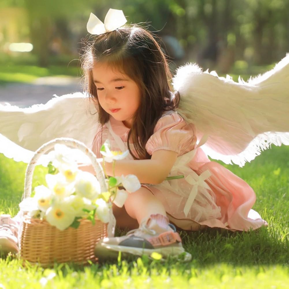 Joyasslly Angel Wings Cosplay Set for Angel Heart Wing and Hair Cute Angel Costume Accessories for Halloween and Unisex Kids, Wings, Ring, Stick,