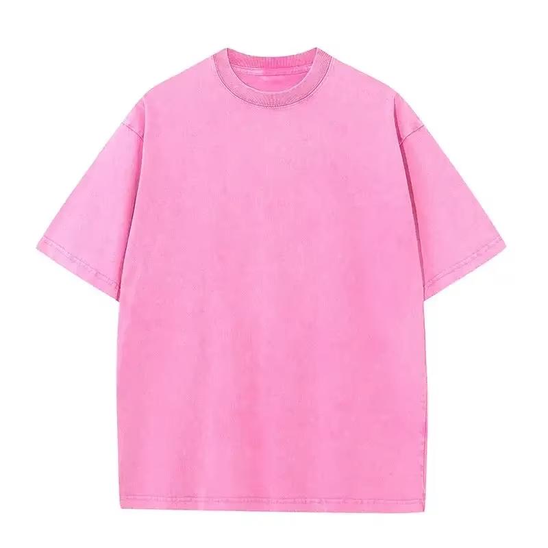 Heavy Washed Summer Solid Color Round Neck Loose Tshirt New Versatile Casual Tshirt Retro Unisexs and Womens Clothing