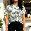Women's Floral Collection Crewneck Short Sleeve Tee Soft Loose Fit Korean Basic for Daily Casual Wear & Short Trips