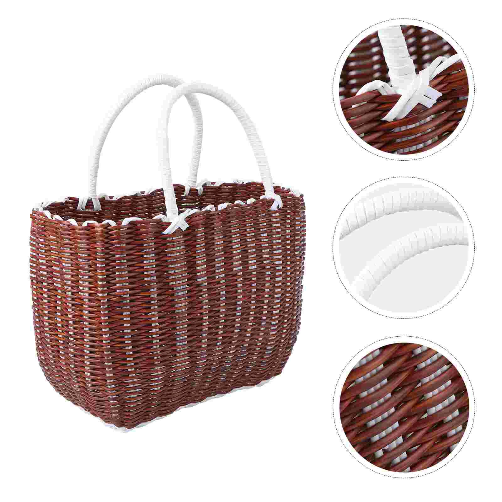 

1pc Plastic Retro Portable Storage Baskets Weaving Baskets Hand Baskets Shopping Basket Toiletries ganizer Foldable