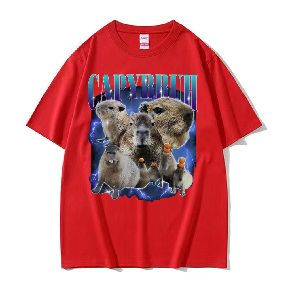 

Capybruh Смешной мем с капибарой Графические футболки Мужские Женские Харадзюку 90-е Винтажные Хип-хоп футболки Повседневная хлопковая футболка с коротким рукавом XXXXL красный