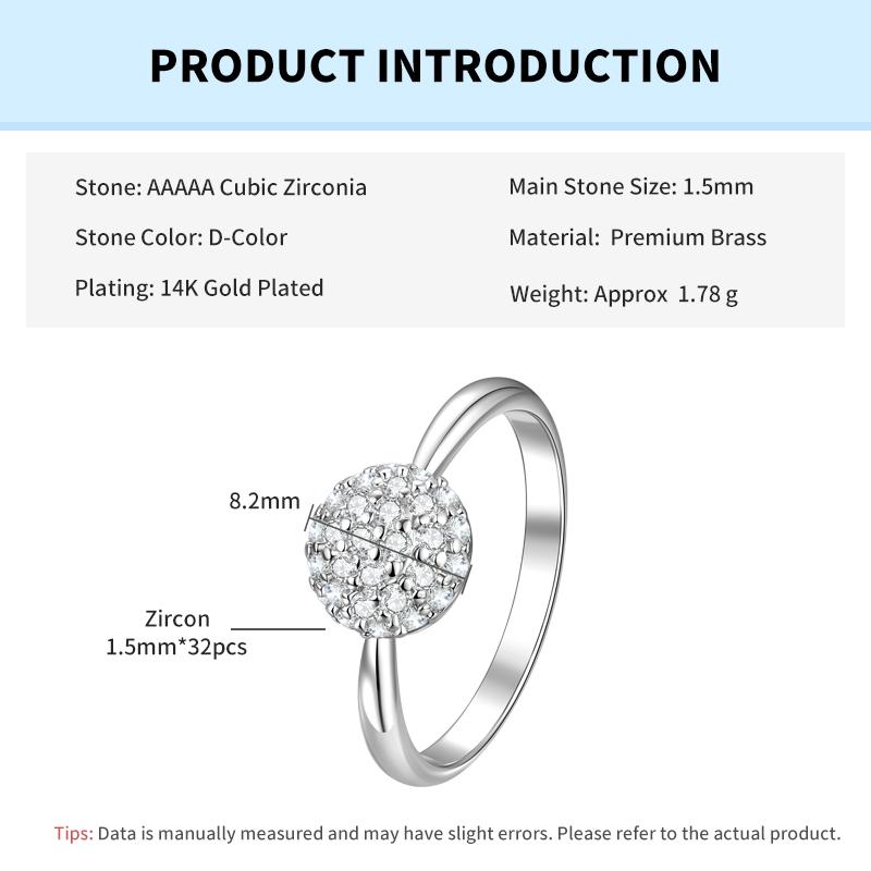 Rrjzz Flower Cluster Engagement Rings for Women Round CZ Diamond Cubic Zirconia 14K White Gold Plated Bridal Band Ring Jewelry 5