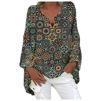 (SU)European And American Women's Shirt L S -selling New Printed V -neck Shirt Female