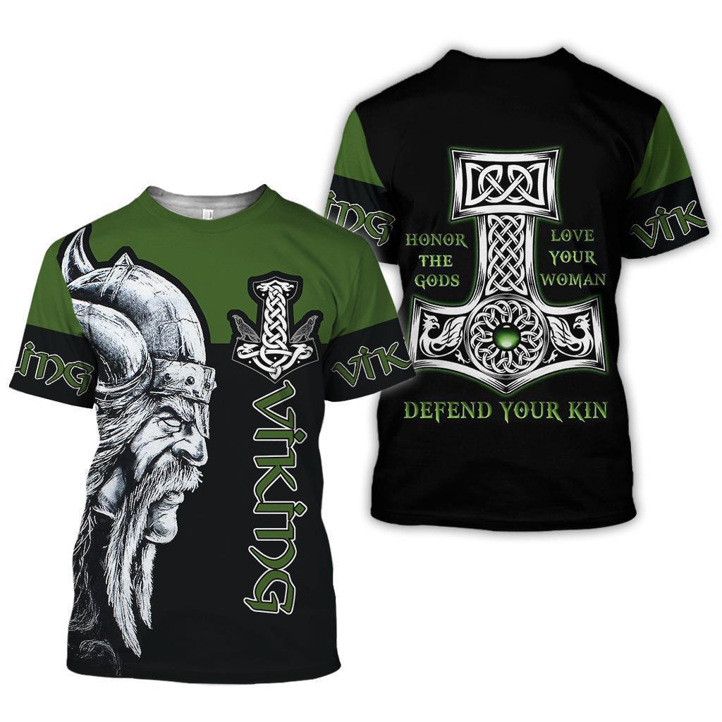 Summer Round Neck 3D Viking Tattoo Print Top Fashionable Casual Short Sleeved Men's T-shirts