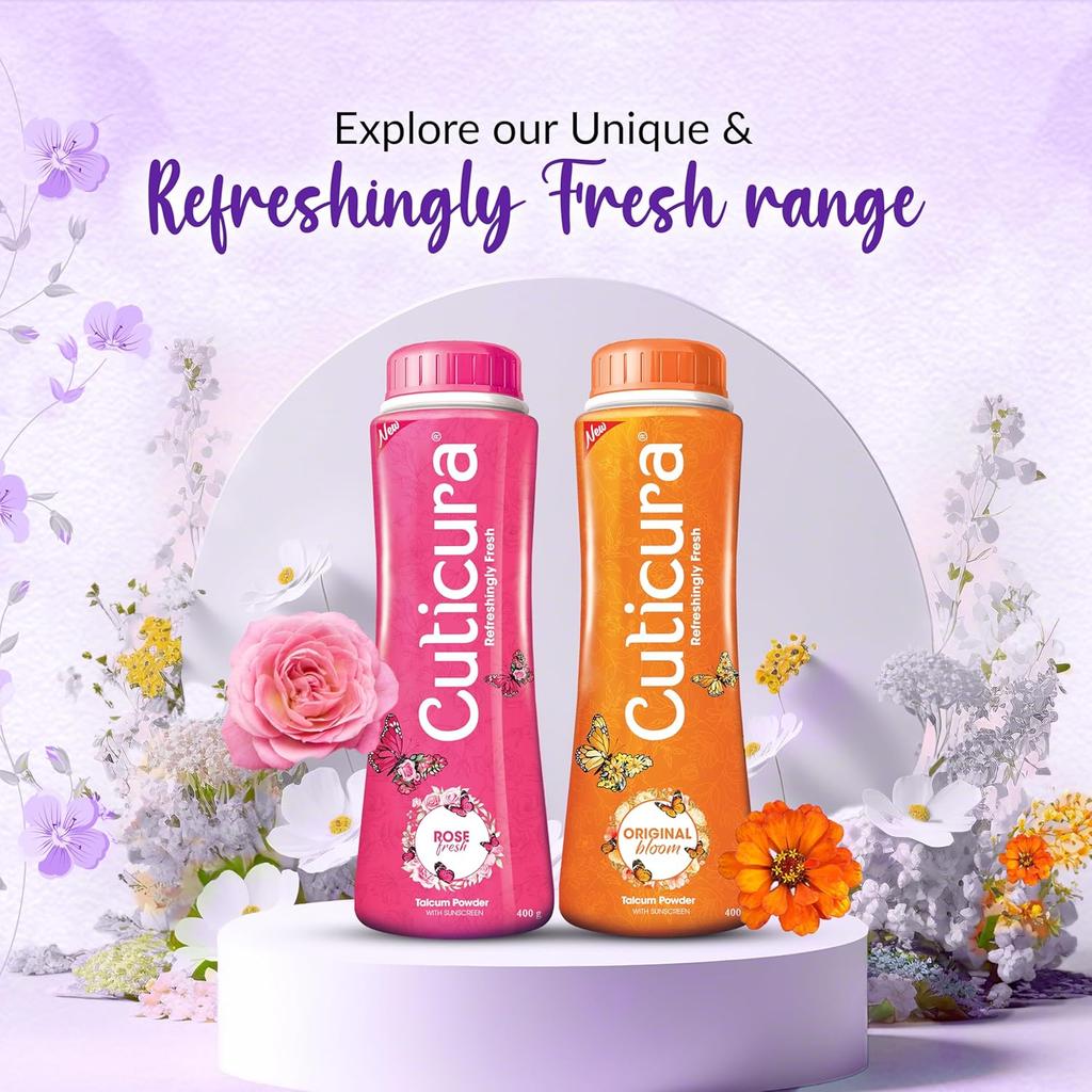 Cuticura Lavender Mist Talcum Powder With Sunscreen For Soft Skin Fresh Fragrance 400 G Each Pack Of 2 For Long Lasting Comfort