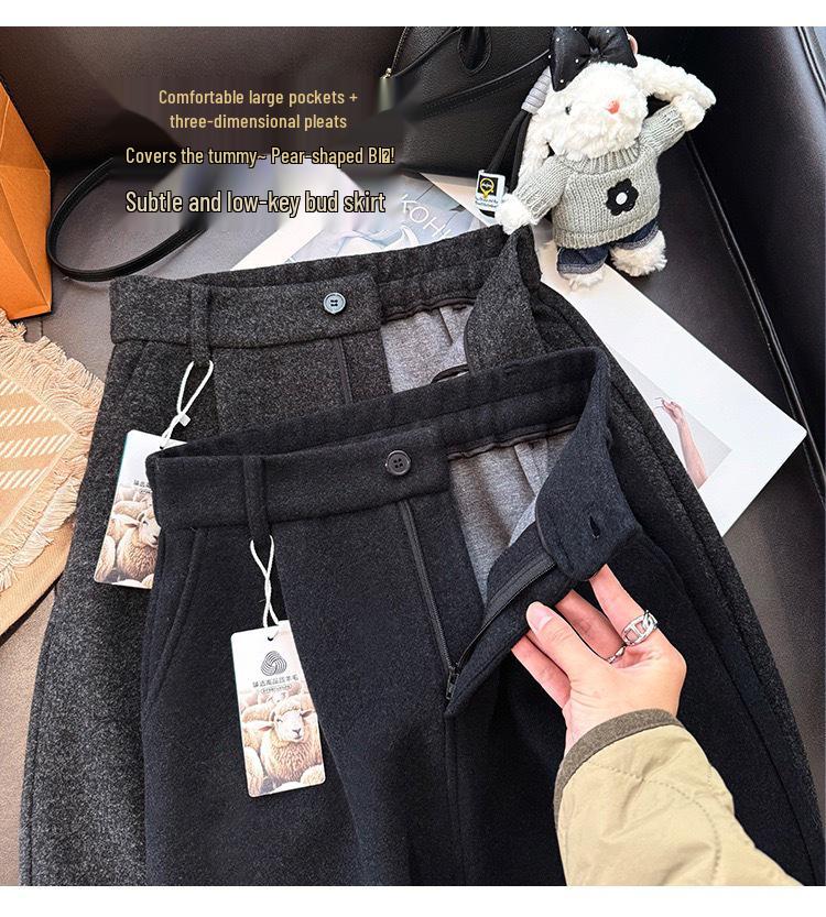 2025 A/W Korean Style Slimming Wool Skirt: Versatile Long Half Skirt for Women
